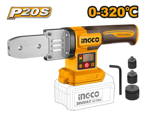 Termofusora Digital Inalámbrica 20v 320°c Portátil Ingco Con 3 Cabezales Intercambiables (20mm, 25mm, 32mm) - Imagen 4