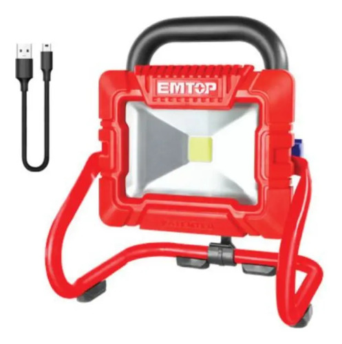Reflector Portátil Emtop Con Luz Blanca Y Carcasa Roja Rojo
