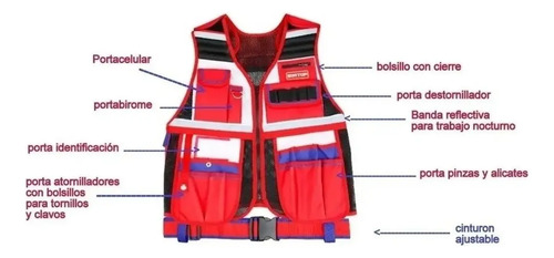Chaleco Portaherramientas Emtop Profesional con 14 Bolsillos y Cinturón - Imagen 5