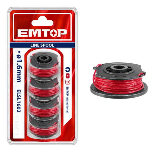 Set 4 Tanza 1.6mm 5 Mts Para Bordeadora Emtop Rojo
