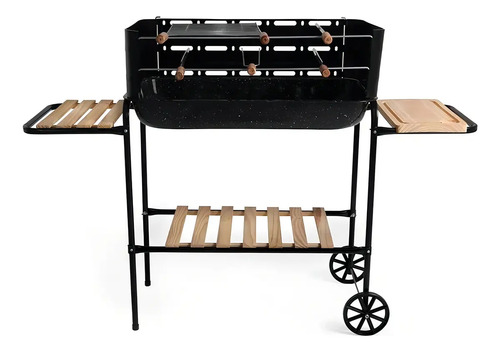 Parrillero Parrilla Portátil Mor Jardín Rodeio A Carbon. Movil Con Ruedas, Mesas Auxiliares Y Accesorios Negro