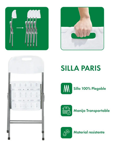 Mesa Plegable Picnic 180cm + 4 Sillas Paris Garden Life Blanco - Imagen 7