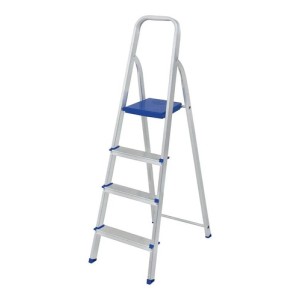 Escalera Aluminio Mor 4 Escalones 85cm Altura Utilizable Color Plateado/azul