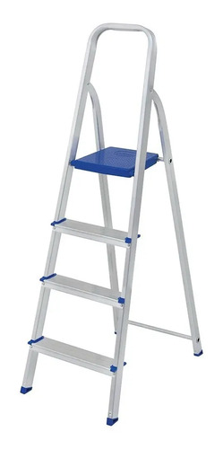 Escalera Aluminio Mor 4 Escalones 85cm Altura Utilizable Color Plateado/azul