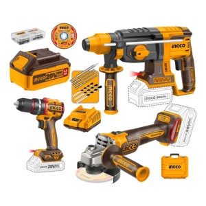Kit Taladro Percut +amoladora +rotomartillo +2 Bateria Ingco