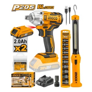 Llave De Impacto 20v 2 Baterías Sin Carbones Ingco + Acceso.