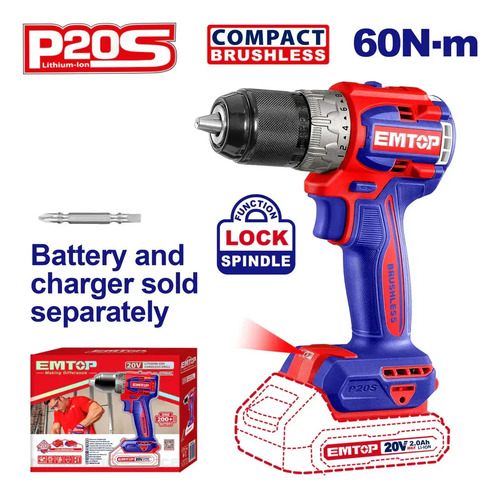 Taladro Atornillador S/bat 20v Compact Brushless Emtop - Imagen 2