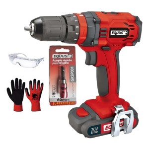 Taladro Atornillador Inalambrico Equus 1009FT 20v 2 Bateria Litio Maletin Color Rojo