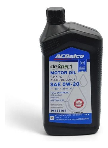 Aceite Acdelco 0w20 Dexos1 Sintetico 1l. Tyt / Chevrlet