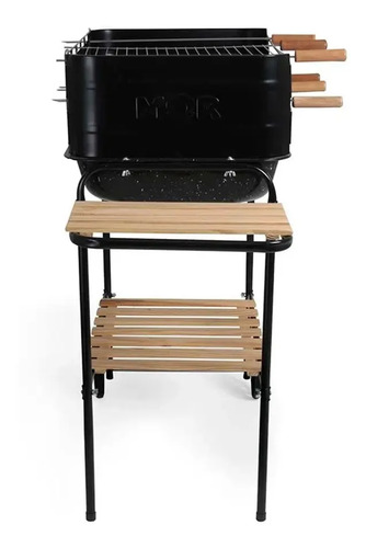 Parrillero Parrilla Portátil Mor Jardín Rodeio A Carbon. Movil Con Ruedas, Mesas Auxiliares Y Accesorios Negro - Imagen 2