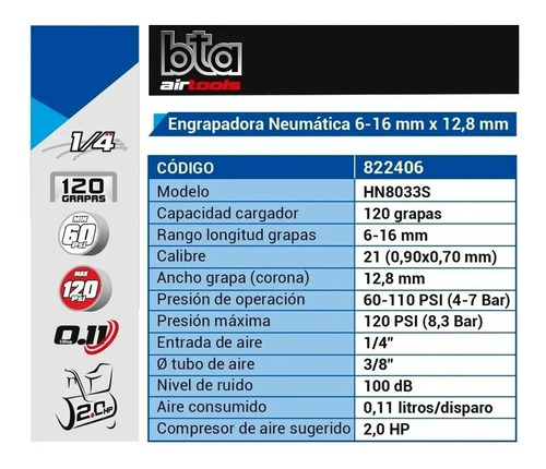 Engrampadora Neumática Profesional 4-16mm Bta Ancho 9,1mm - Imagen 8