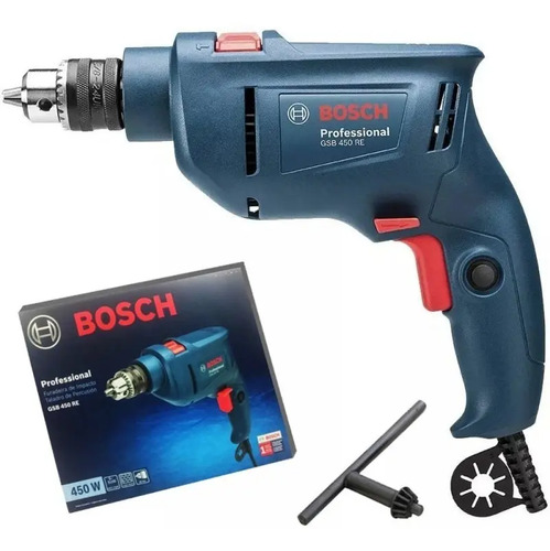 Taladro Percutor Atornillador Eléctrico De 10mm Bosch Gsb 450 450w + 0 Baterías De 0mah + Accesorio Con Caja De Cartón 50hz Azul 50 Hz