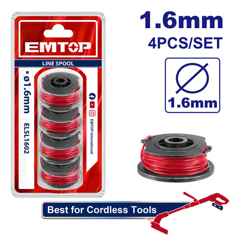 Set 4 Tanza 1.6mm 5 Mts Para Bordeadora Emtop Rojo - Imagen 2