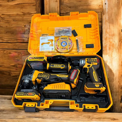 Kit Atornillador Percutor + Amoladora + 2 Bat Carg + Valija Color Amarillo Frecuencia 50-60hz 50 Hz X 60 Hz - Imagen 3