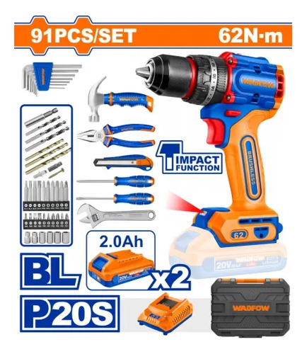 Set De Herramientas 91 Pcs + Taladro Atorn. C/ Percutor 20v