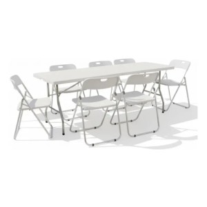 Mesa Plegable Blanca Plástico Metal 1.8m Exterior +sillas 8