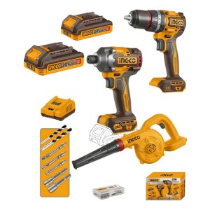 Kit Atornillador De Impacto Taladro Percutor Soplador Ingco