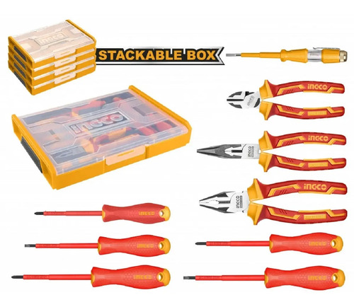 Set Organizador + 9 Herramientas Aislada Electricista Ingco