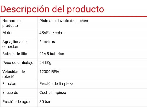 Hidrolavadora Portátil Inalámbrica Alta Presión Bateri Litio - Imagen 4
