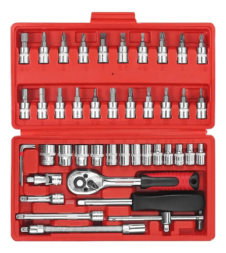 Set Juego Caja Herramientas 46 Piezas Dados Chicharra Rojo