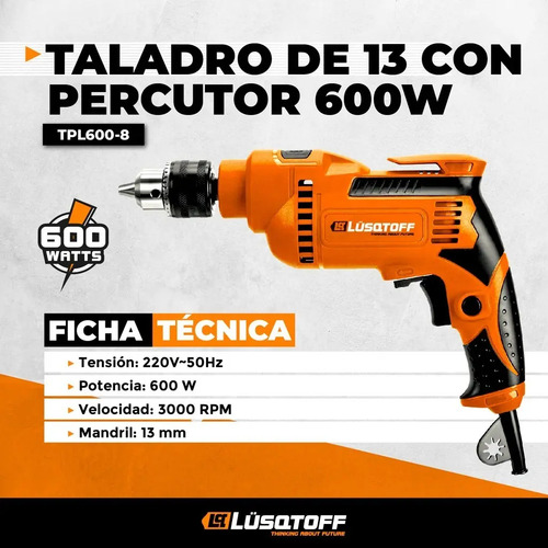 Taladro Percutor Lüsqtoff 600w Con Mandril De 13mm Tpl600-8 - Imagen 3