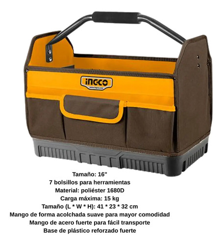 Bolso Industrial Portaherramientas C/ Manilla Ingco Htbgl04 Amarillo - Imagen 5