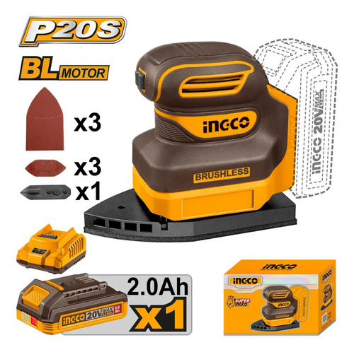 Lijadora De Palma Delta Ingco 20v + Lijas Herramientas Amarillo 50hz/60hz - Imagen 3