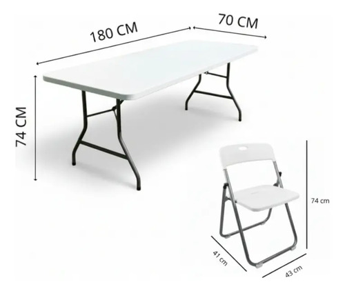 Mesa Plegable Blanca Plástico Metal 1.8m Exterior +sillas 8 - Imagen 5