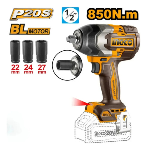 Kit Impacto 850nn+taladro 86nn+amoladora 1200w+lámpara Ingco - Imagen 2