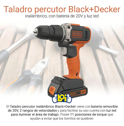 Taladro Atornillador B+d Percutor 3/8 Litio 20v Bcd704c1 - Imagen 3