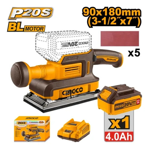 Lijadora Orbital Brushless C/batcar 5 Lijas Ingco Cfsli20311 - Imagen 3