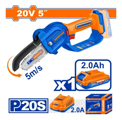 Mini Motosierra 5 A Bateria 2ah 20v Accesorios Wadfow Wclp5 - Imagen 3