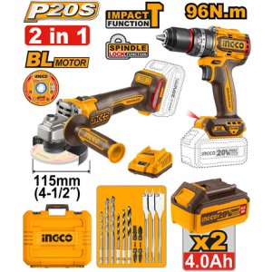 Kit A Batería Taladro 96nm Y Amoladora C/2 Bat Ingco
