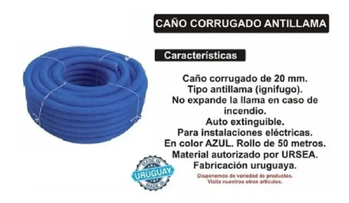 Caño Corrugado Azul Ignifugo Antillama 20 Mm X 50 Metros Tyt - Imagen 2