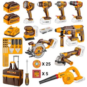 Kit Industrial Ingco 9 Herramientas + Accesorios + Valija