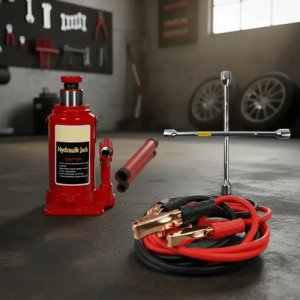 Gato Botella 2t Chicote Cable Bateria + Llave Cruz