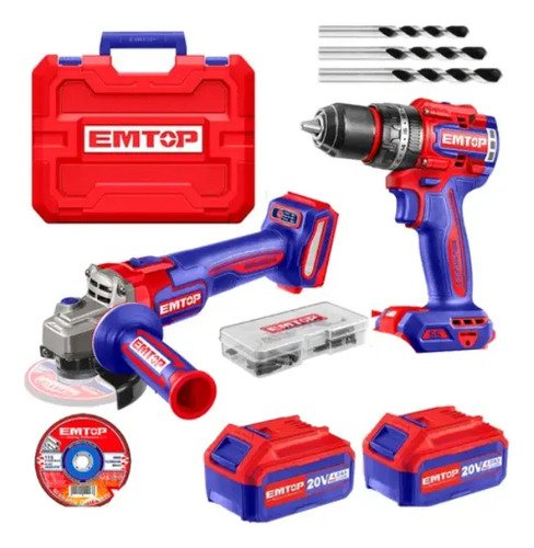 Kit Combo Taladro Percutor 66nm + Amoladora 115 Mm Brushless 2 Baterias 4AH Emtop Maletin Y Accesorios EMTOP - Imagen 8