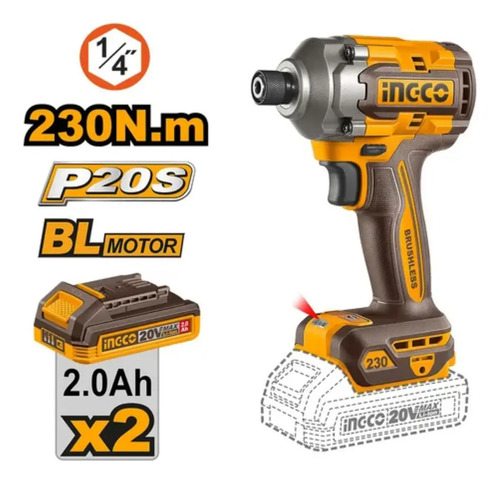 Atornillador De Impacto A Batería Ingco Cirli2023-4 Color Naranja Frecuencia 50 Hz/ 60 Hz - Imagen 2