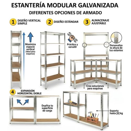 Estantería Encastrable Industrial Acero Galvanizado 5 Estant - Imagen 3