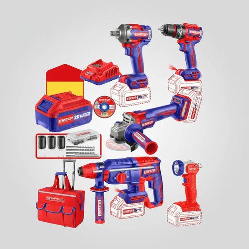 Combo Emtop Taladro Y Herramientas Inalambricas + Accesorios