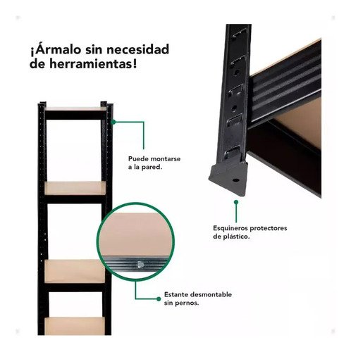 Estantería Metálica Galvanizada Regulable Negro 5 Estantes - Imagen 7