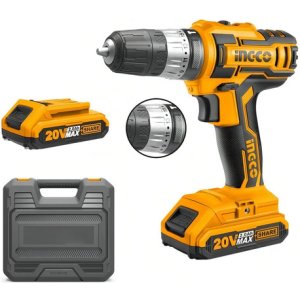 Taladro percutor atornillador inalámbrico de 10mm Ingco CIDLI200215 20V + accesorios con estuche de plástico