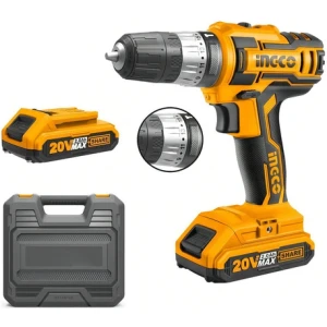 Taladro percutor atornillador inalámbrico de 10mm Ingco CIDLI200215 20V + accesorios con estuche de plástico