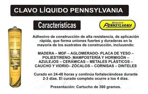 Adhesivo Montaje Clavo Líquido 360g Pennsylvania X24un - Tyt