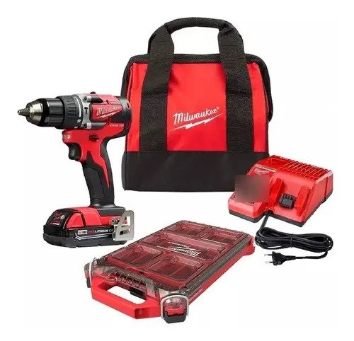 Taladro Percutor Brushless Milwaukee 1 Bat + Packout Color Rojo