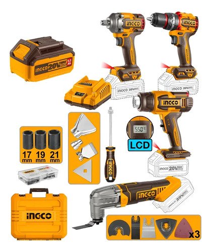 Kit Llave De Impacto 20v +taladro Percutor Ingco Cosli240969