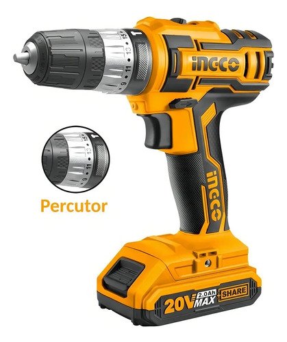 Taladro percutor atornillador inalámbrico de 10mm Ingco CIDLI200215 20V + accesorios con estuche de plástico - Imagen 4
