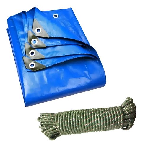 Lona 6x7 Impermeable Toldo Camping + Cuerda 30 Mts Trenzada