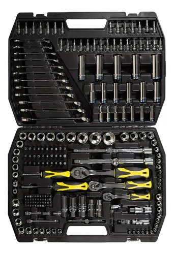 Set Kit Juego Bocallaves Crossmaster 216 Pzas 1/4 1/2 3/8 Color Negro