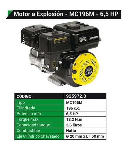 Motor Estacionario Bta Argentina 6,5hp 196cc Premium